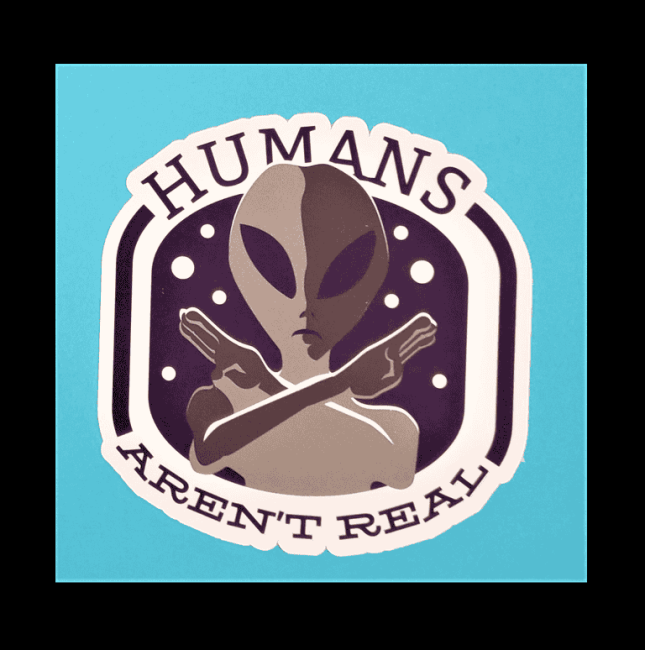 Humans Arent Real Navy Alien Emblem Sticker Abstract Alien Art