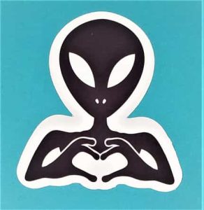 Alien Making Heart Sticker