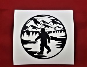 Bigfoot Cut Out Scene Circle #1 Decal Style Bumper Sticker