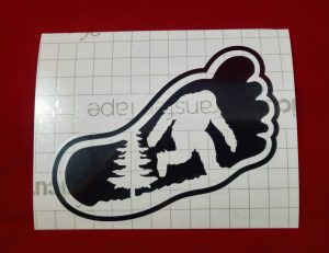 Bigfoot in Round Footprint Decal Style Bumper Sticker