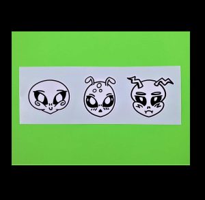 Black Alien Heads #7, 3 Pack Sticker Sheet