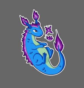 Blue Fire Cartoon Dragon Sticker