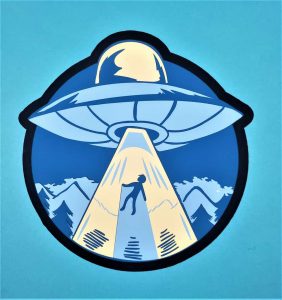 Blue Gold UFO Abduction Sticker