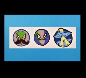 Bold Alien Badge Stickers #2, 3 Pack Sticker Sheet