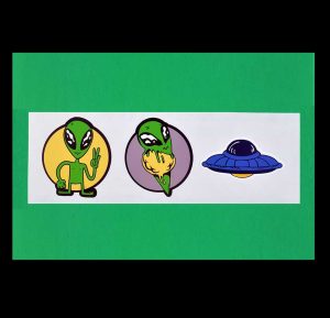 Bold Alien Badge Stickers #3, 3 Pack Sticker Sheet