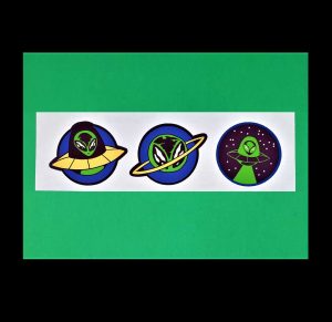 Bold Alien Badge Stickers #1, 3 Pack Sticker Sheet