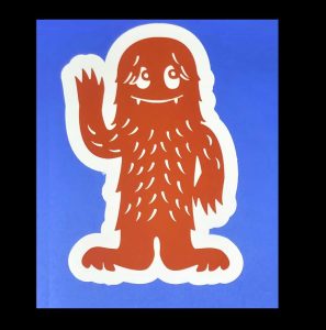 Brown Cartoon Bigfoot Waving Sticker