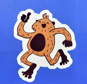 Brown Cartoon Happy Running Bigfoot Sticker