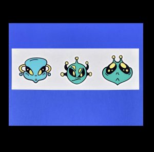 Colored Alien Heads #1, 3 Pack Sticker Sheet