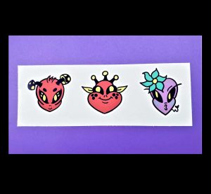 Colored Alien Heads #10, 3 Pack Sticker Sheet