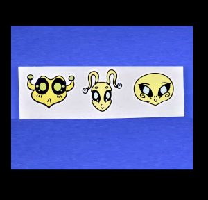 Colored Alien Heads #12, 3 Pack Sticker Sheet