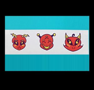 Colored Alien Heads #14, 3 Pack Sticker Sheet