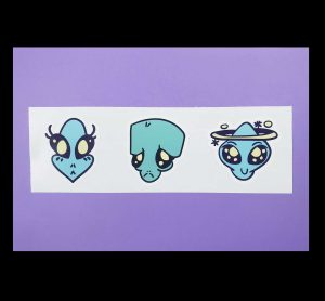 Colored Alien Heads #3, 3 Pack Sticker Sheet