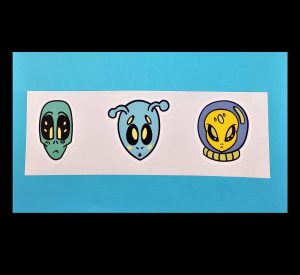 Colored Alien Heads #4, 3 Pack Sticker Sheet