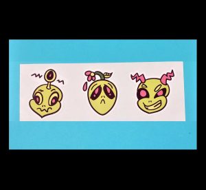 Colored Alien Heads #6, 3 Pack Sticker Sheet