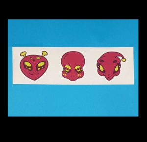 Colored Alien Heads #7, 3 Pack Sticker Sheet