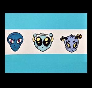 Colored Alien Heads #9, 3 Pack Sticker Sheet