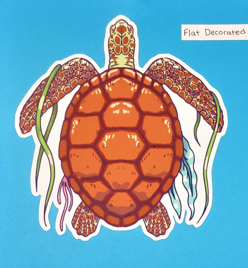 Flat Decorated Sea Turtle Large Sticker – Abstract Alien Art