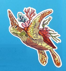 Left Swimming Decorated Sea Turtle Sticker