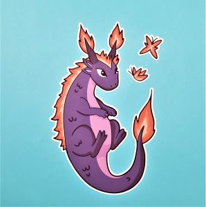 Purple Fire Cartoon Dragon Sticker