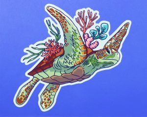 Right Swimming Decorated Sea Turtle Sticker