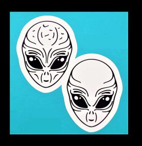 Sketched Double Spotted Alien Heads Sticker