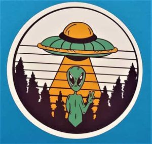 Teal and Orange Circle Alien Emblem Sticker