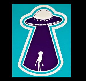 UFO Abduction Light Blue Alien Emblem Sticker     