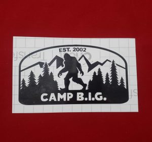 Bigfoot Camp BIG Long Arch Decal Style Bumper Sticker