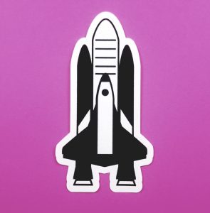 Cartoon Rocket Black Space Sticker 