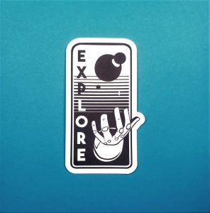 Explore Long Rectangle Navy Space Emblem Sticker 