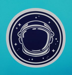 Round Astronaut Helmet Navy Space Emblem Sticker